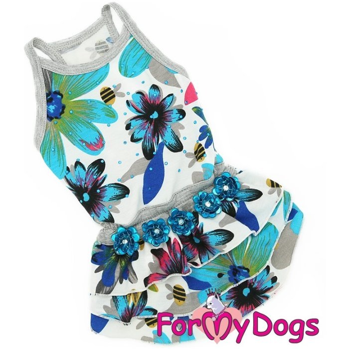 ForMyDogs Платье для собак "Цветы" голубое