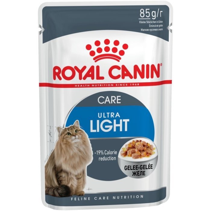 Royal Canin кусочки в желе для кошек: 1-7 лет, низкокалорийный , Ультра Лайт в желе