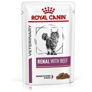 Royal Canin (вет. консервы) кусочки в соусе для кошек при лечении почек, c говядиной, Ренал с говядиной (фелин)