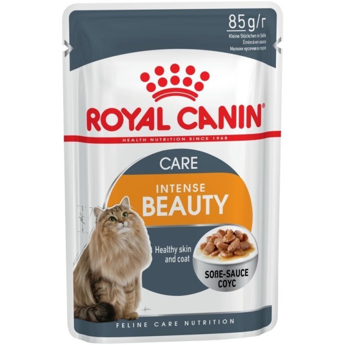 Royal Canin кусочки в соусе для кошек 1-7 лет : идеальная кожа и шерсть, Интенс Бьюти