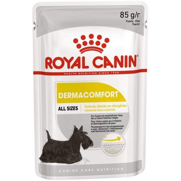 Royal Canin для собак с чувствительной кожей, склонной к раздражениям и зуду, Дерма Комфорт канин эдалт (паштет)