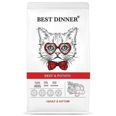 Best Dinner Adult &amp; Kitten корм для котят с 1 месяца и взрослых кошек с Говядиной и картофелем