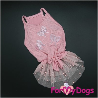 Платье ForMyDogs для собак &quot;Бабочки&quot; пудреное