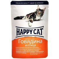 Happy Cat нежные кусочки в соусе Говядина и Птица, 100 г